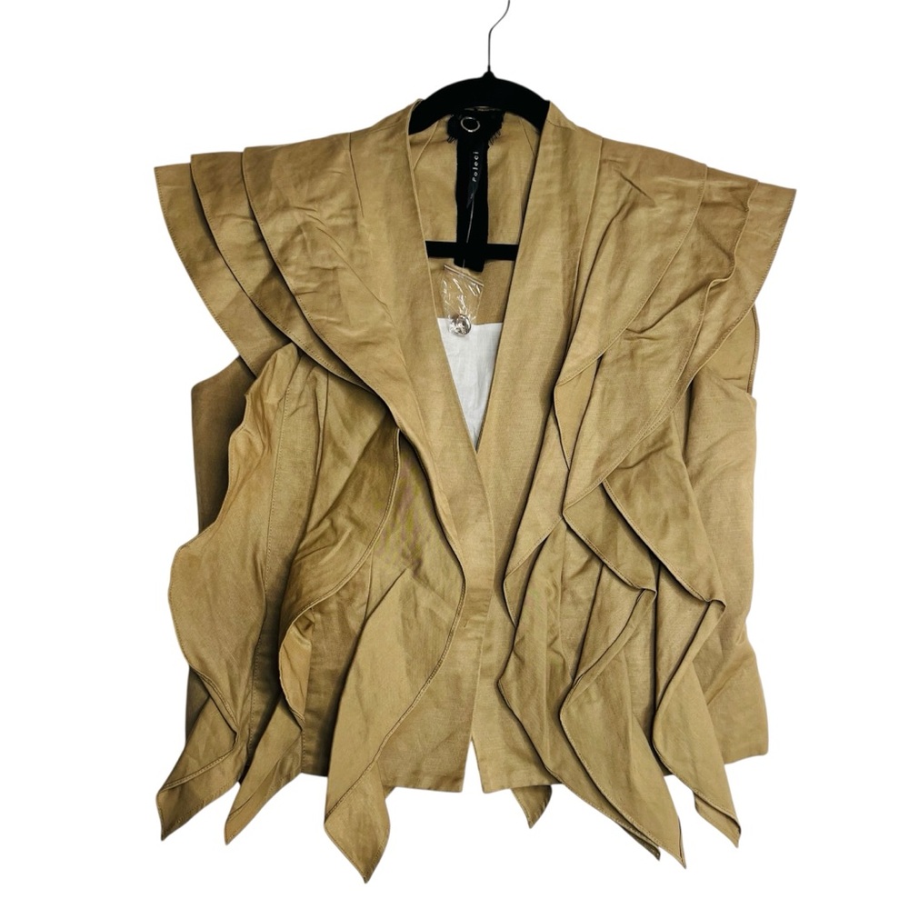 Poleci Sleeveless Ruffle Top Vest Size 6 Khaki Urban Chic Bustle Details